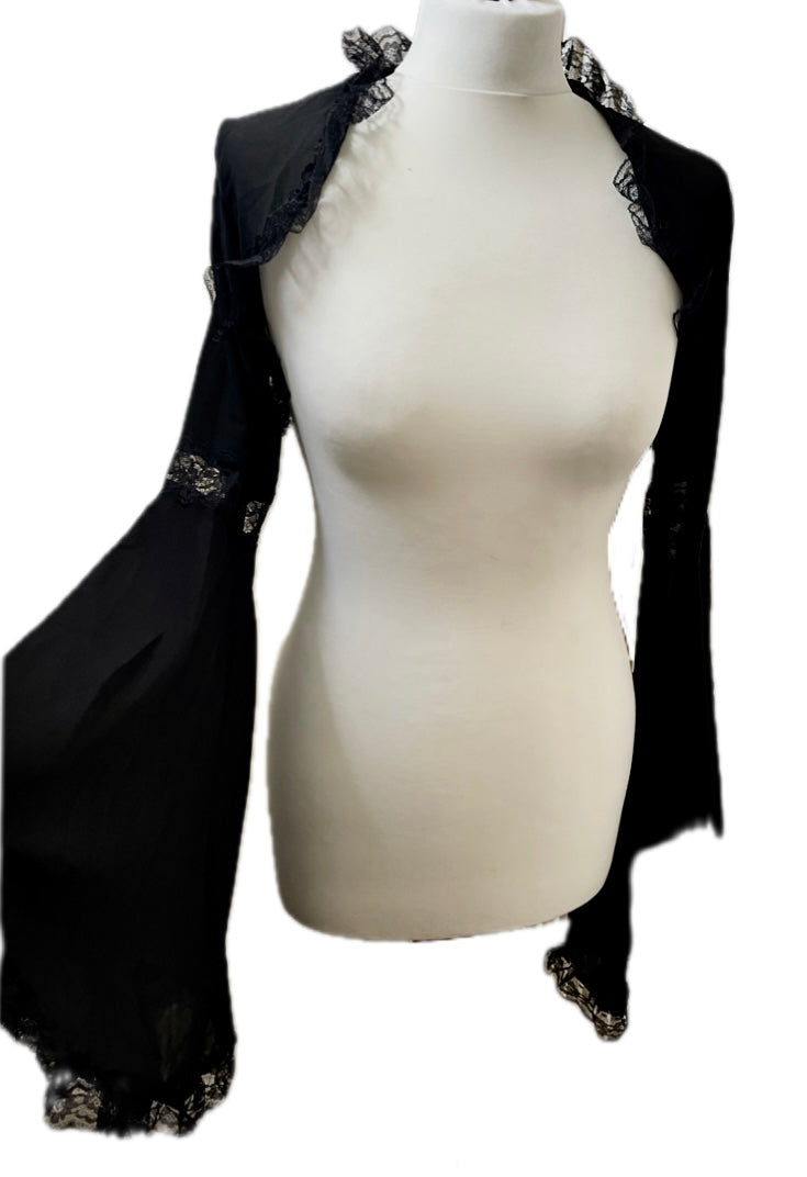 Sheer Black Lace Trim Bolero Shrug Cover Up