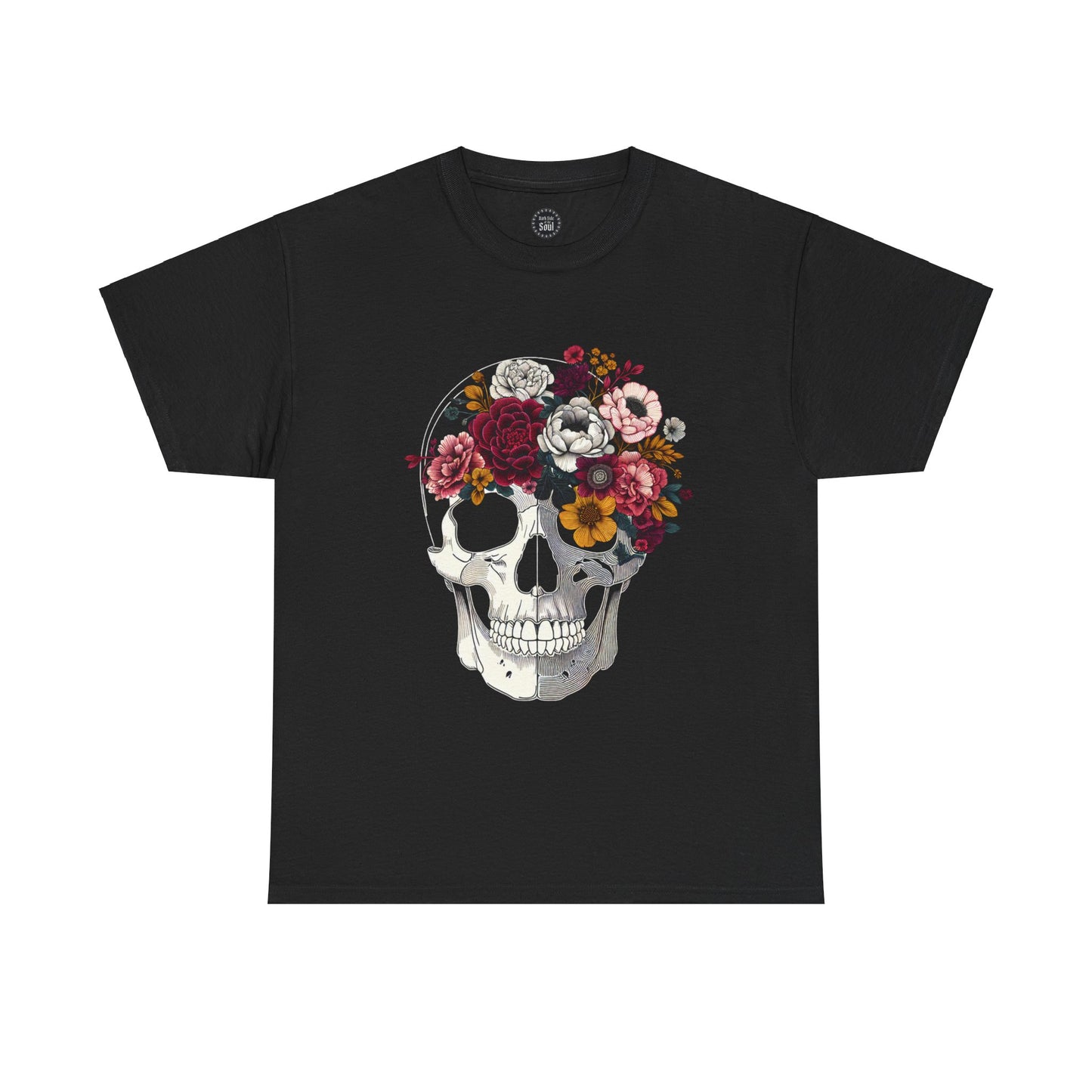 Floral Skull Crew Neck Heavy Cotton Tee