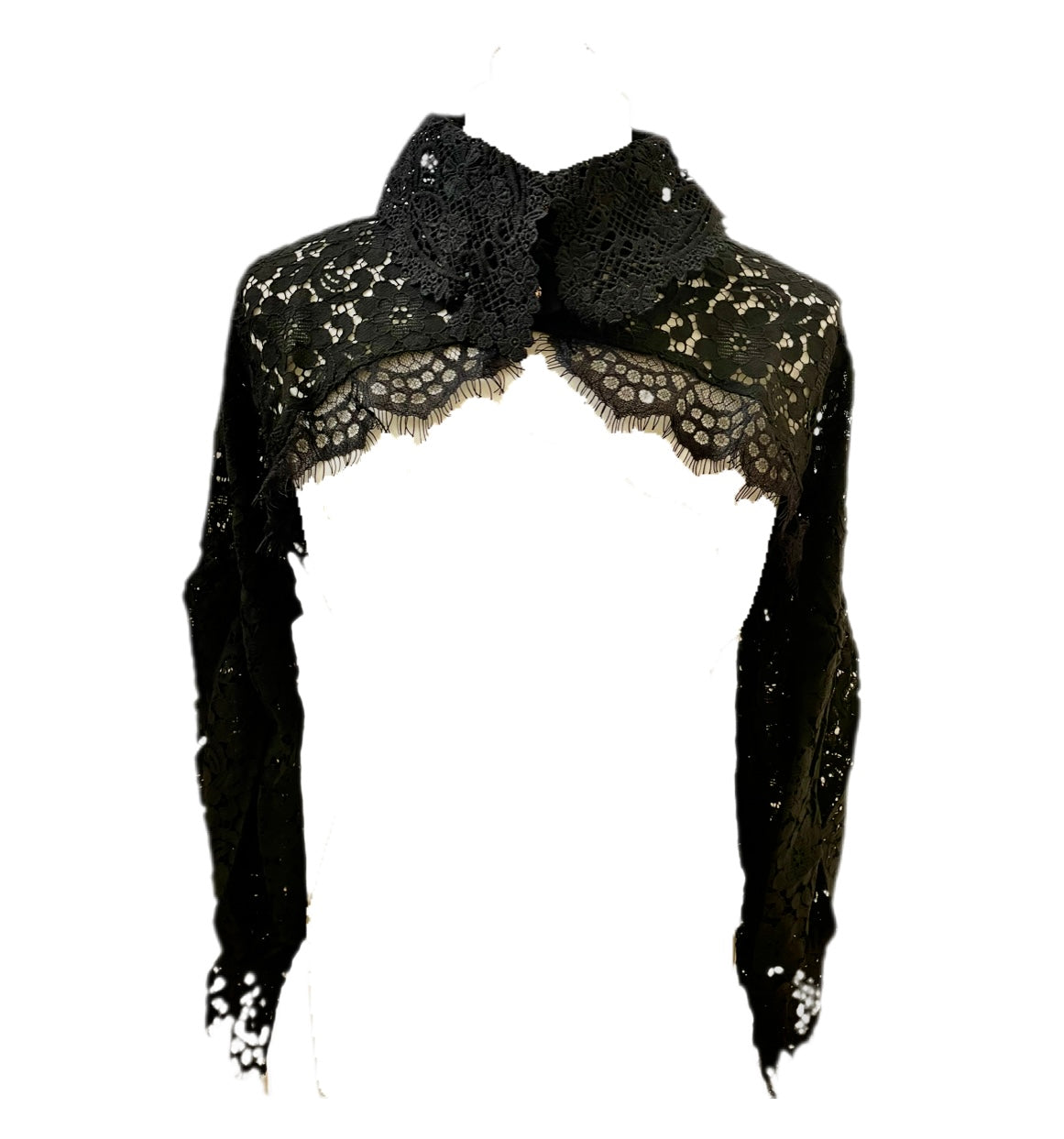 Black Lace Shrug Bolero Cropped Ballon Sleeve Blouse