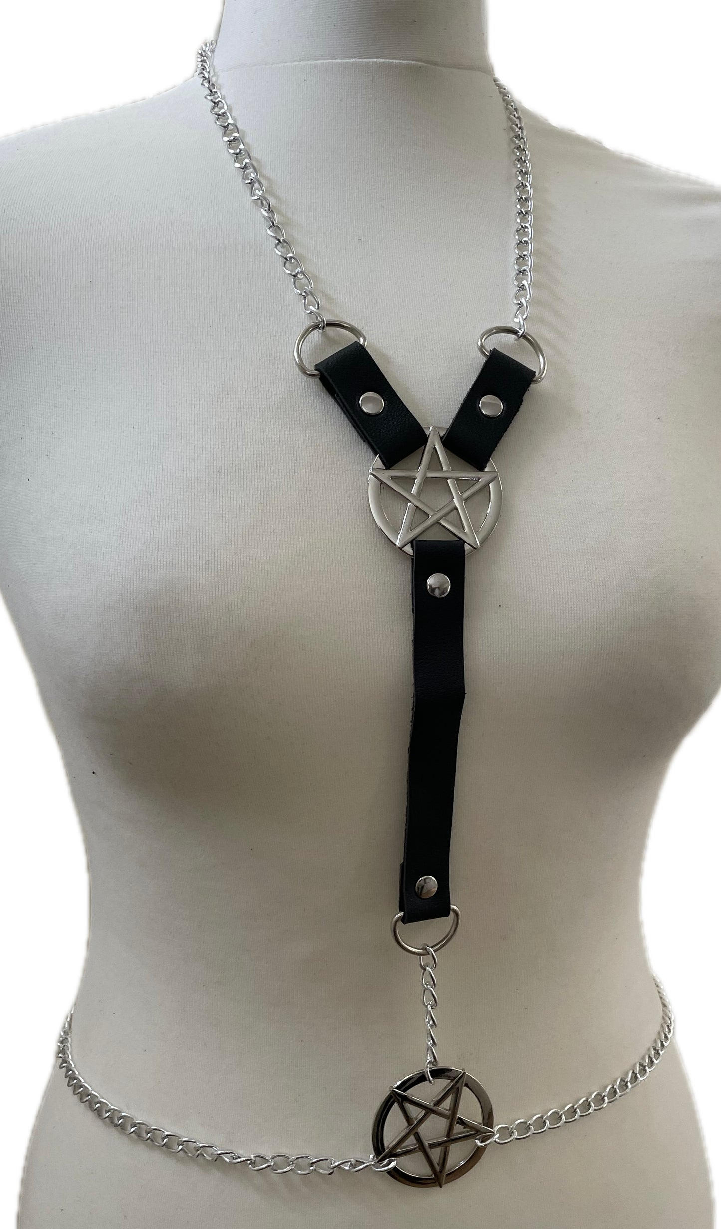 Pentagram Pu Leather and Chain Belt Body Harness