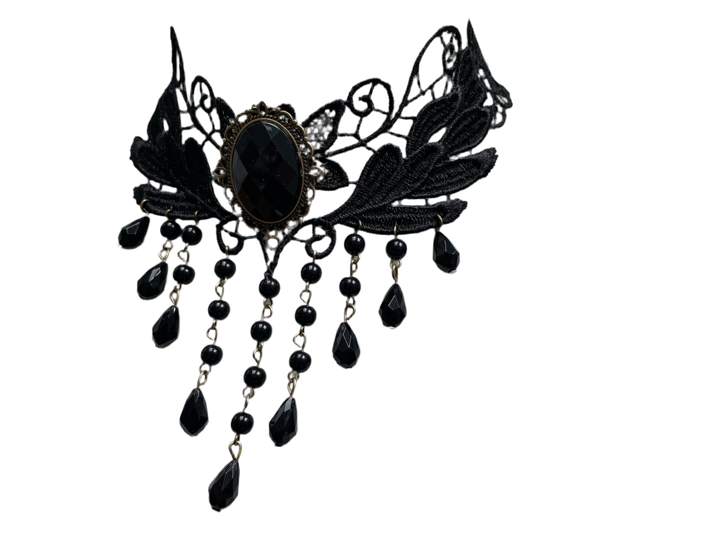 Elaborate Gothic Lace and Droplet Pendant Choker Necklace #15