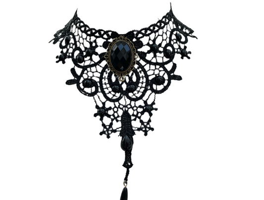 Elaborate Gothic Lace Pendant Choker Necklace #10