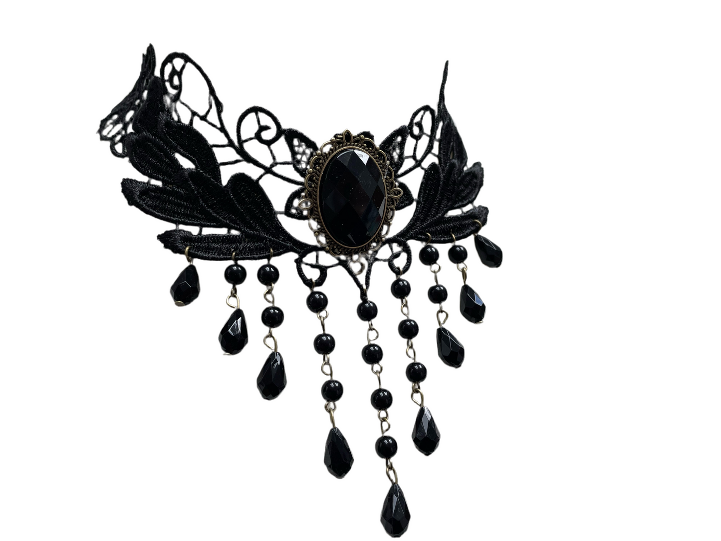 Elaborate Gothic Lace and Droplet Pendant Choker Necklace #15