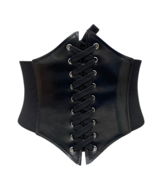 Black PU Leather Corset Front Cinch Belt