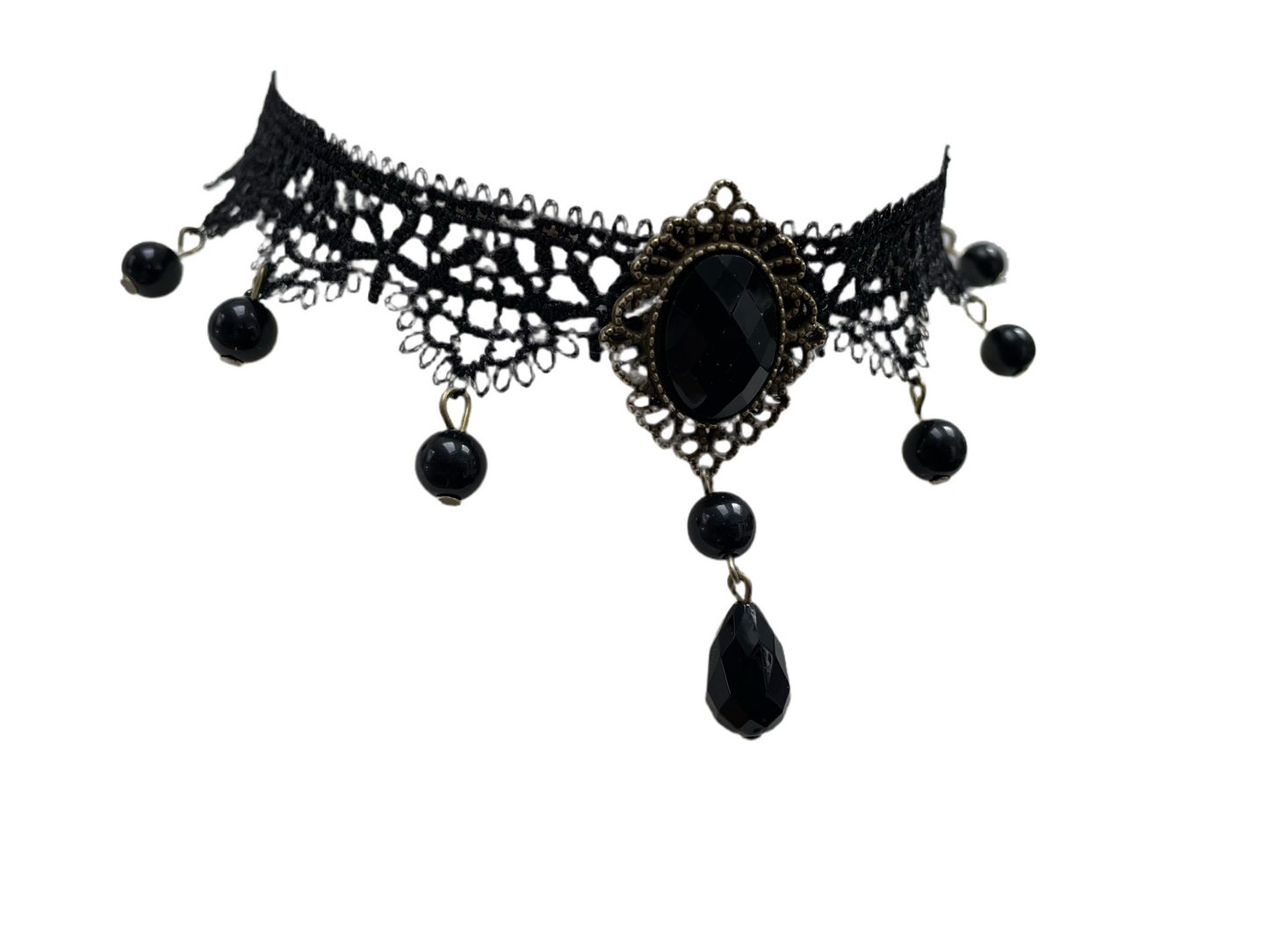 Black Gothic Lace Pendant and Droplet Choker Necklace #16