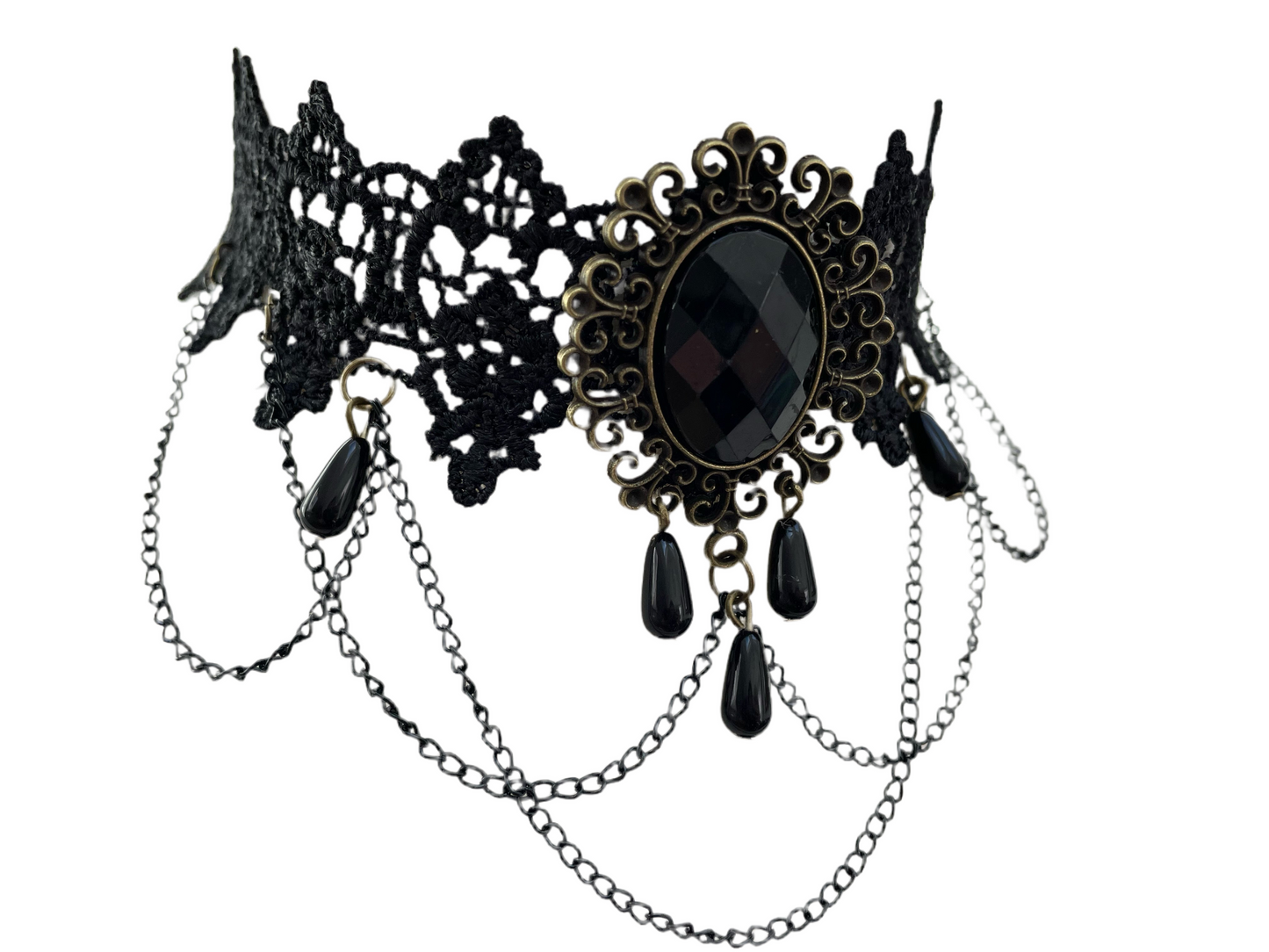 Black Lace Gothic Pendant and Chain Choker Necklace #8