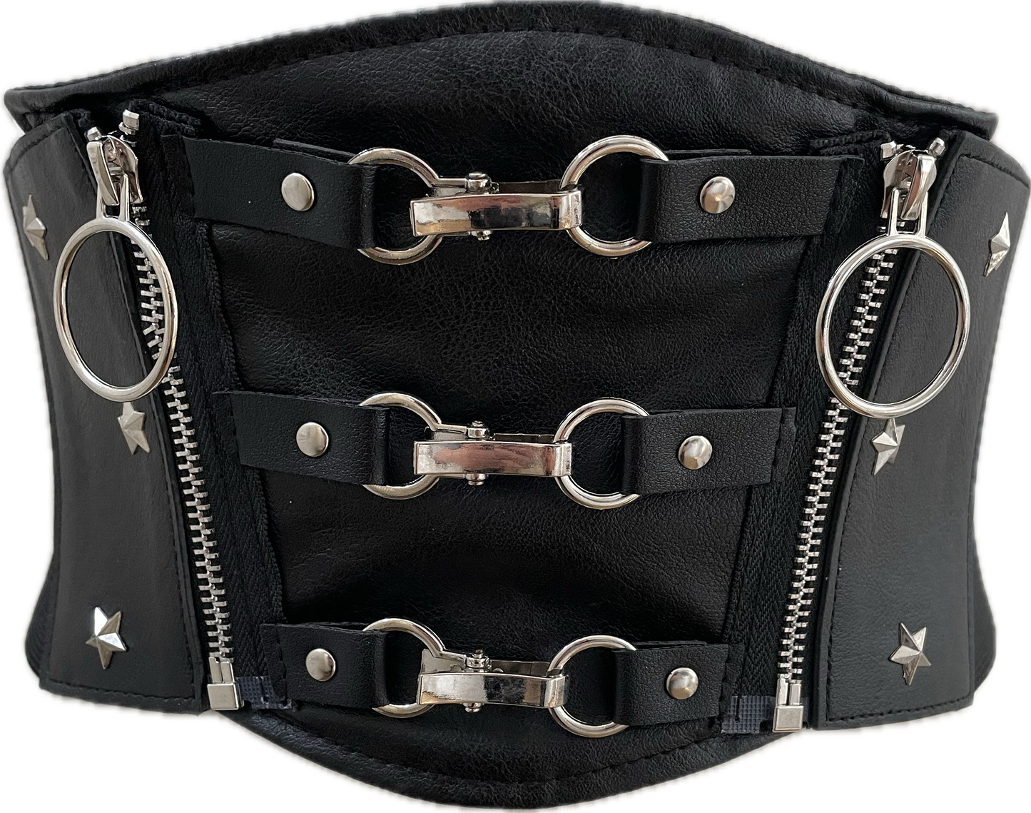 Black PU Leather Star and Rivet Underbust Waist Cinch Belt