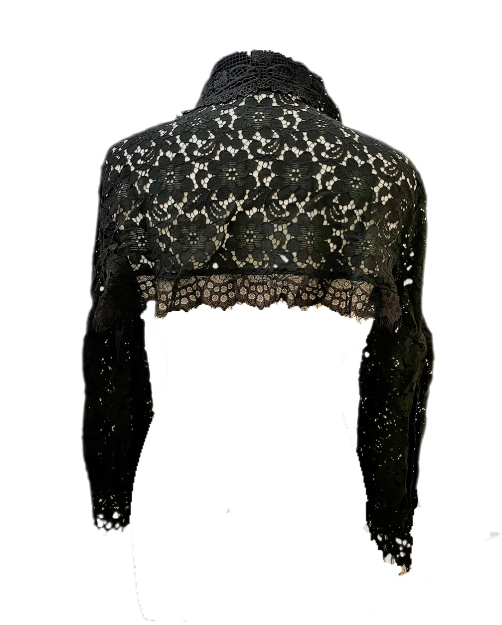 Black Lace Shrug Bolero Cropped Ballon Sleeve Blouse