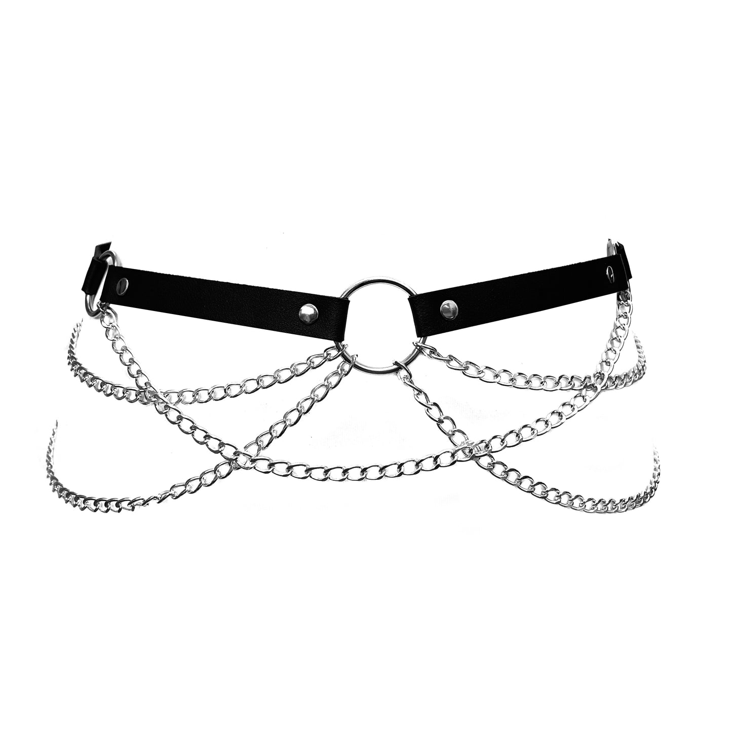 Black PU Leather and Chain Waist Hip Harness Belt dw240