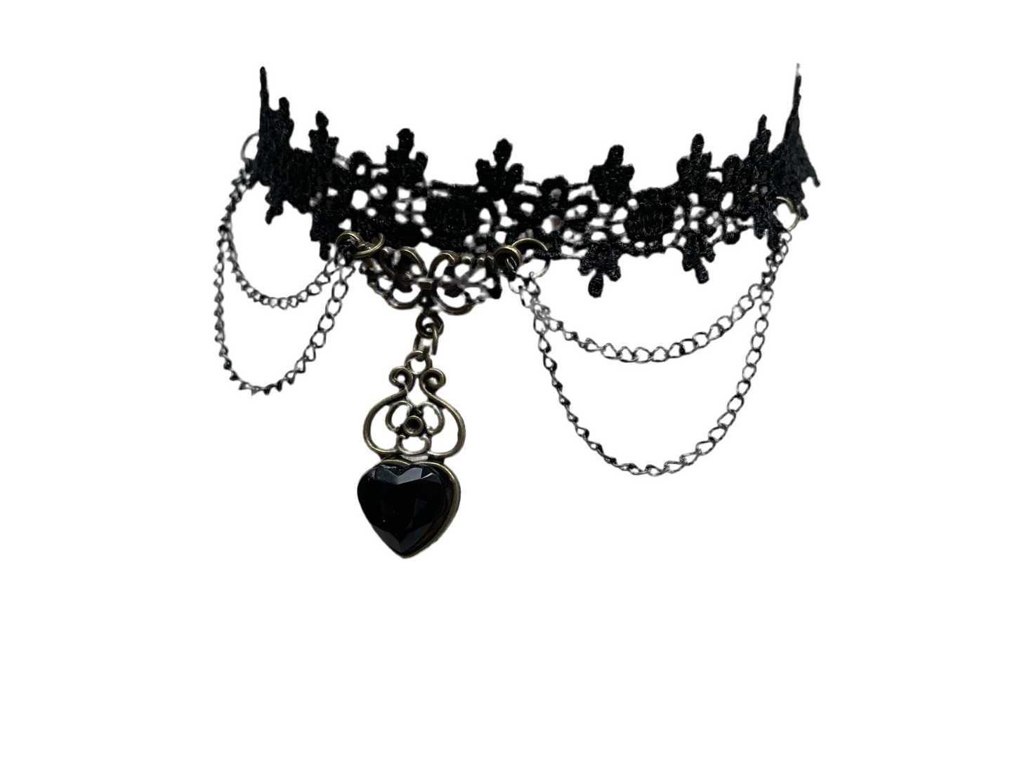 Black Lace Gothic Dainty Heart Pendant Choker Necklace #14