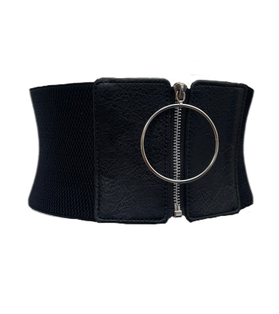 Black PU Leather Circle Waist Cinch Belt - One Size