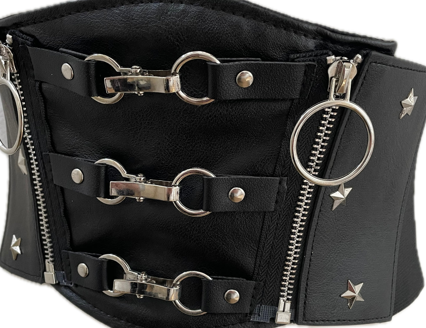 Black PU Leather Star and Rivet Underbust Waist Cinch Belt