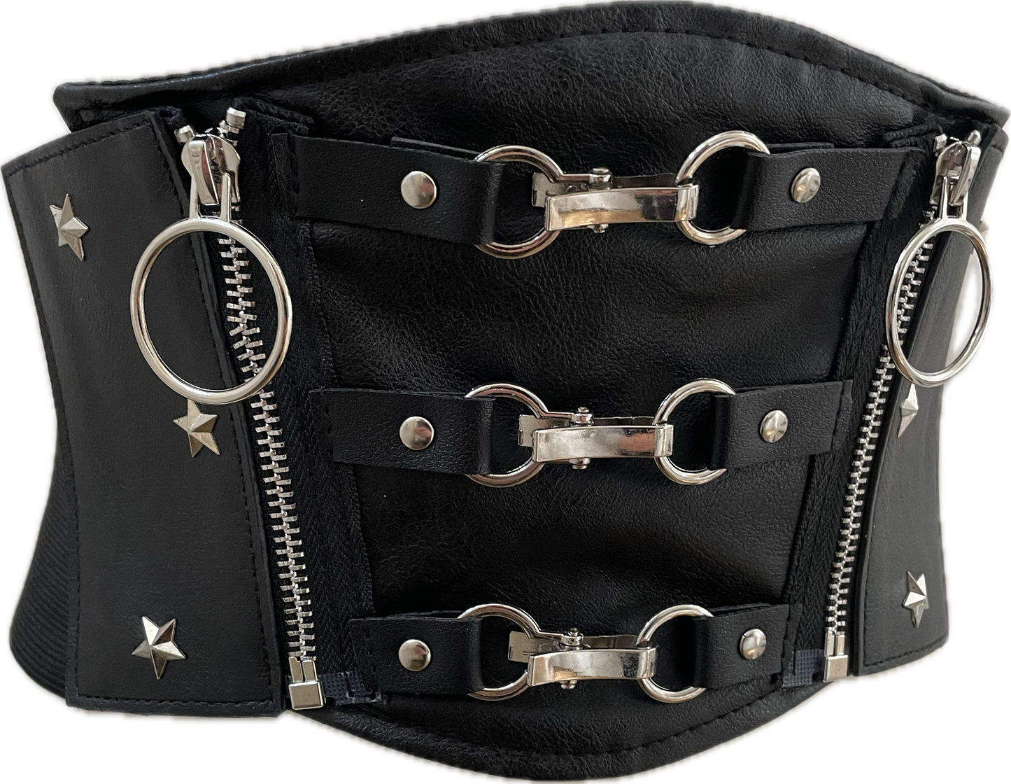 Black PU Leather Star and Rivet Underbust Waist Cinch Belt