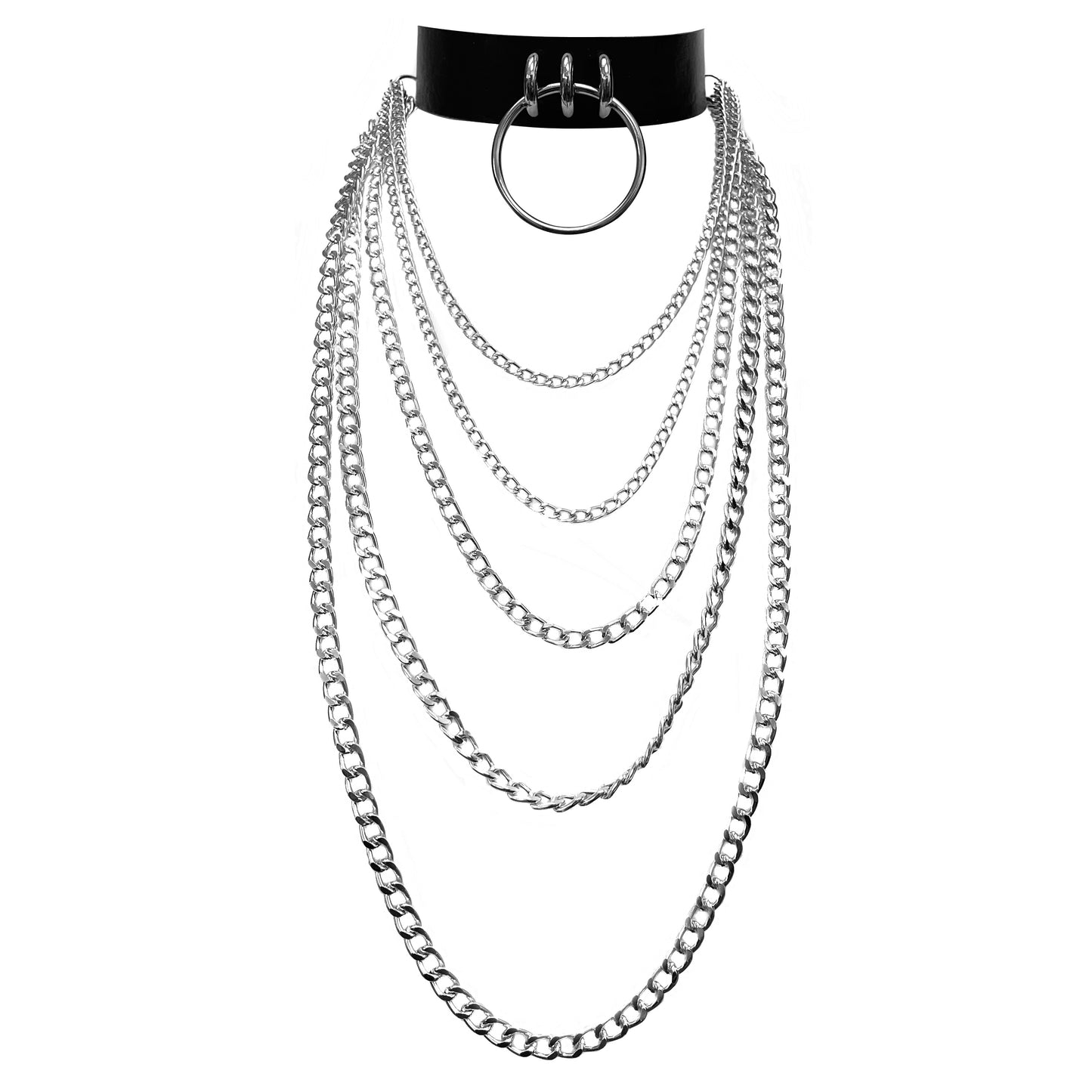 Black PU Leather Chain Choker Collar Necklace