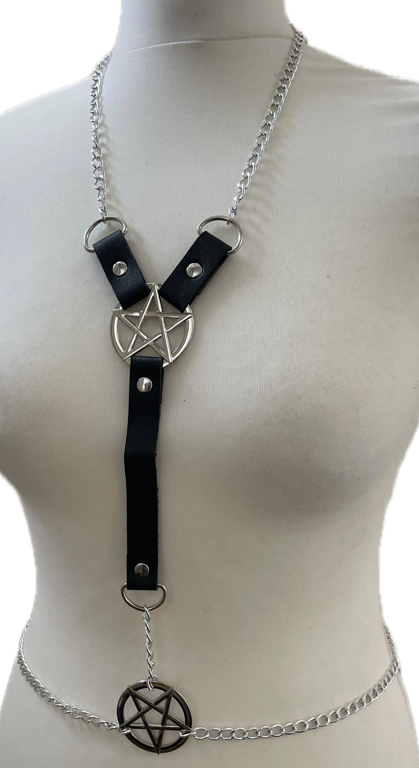 Pentagram Pu Leather and Chain Belt Body Harness