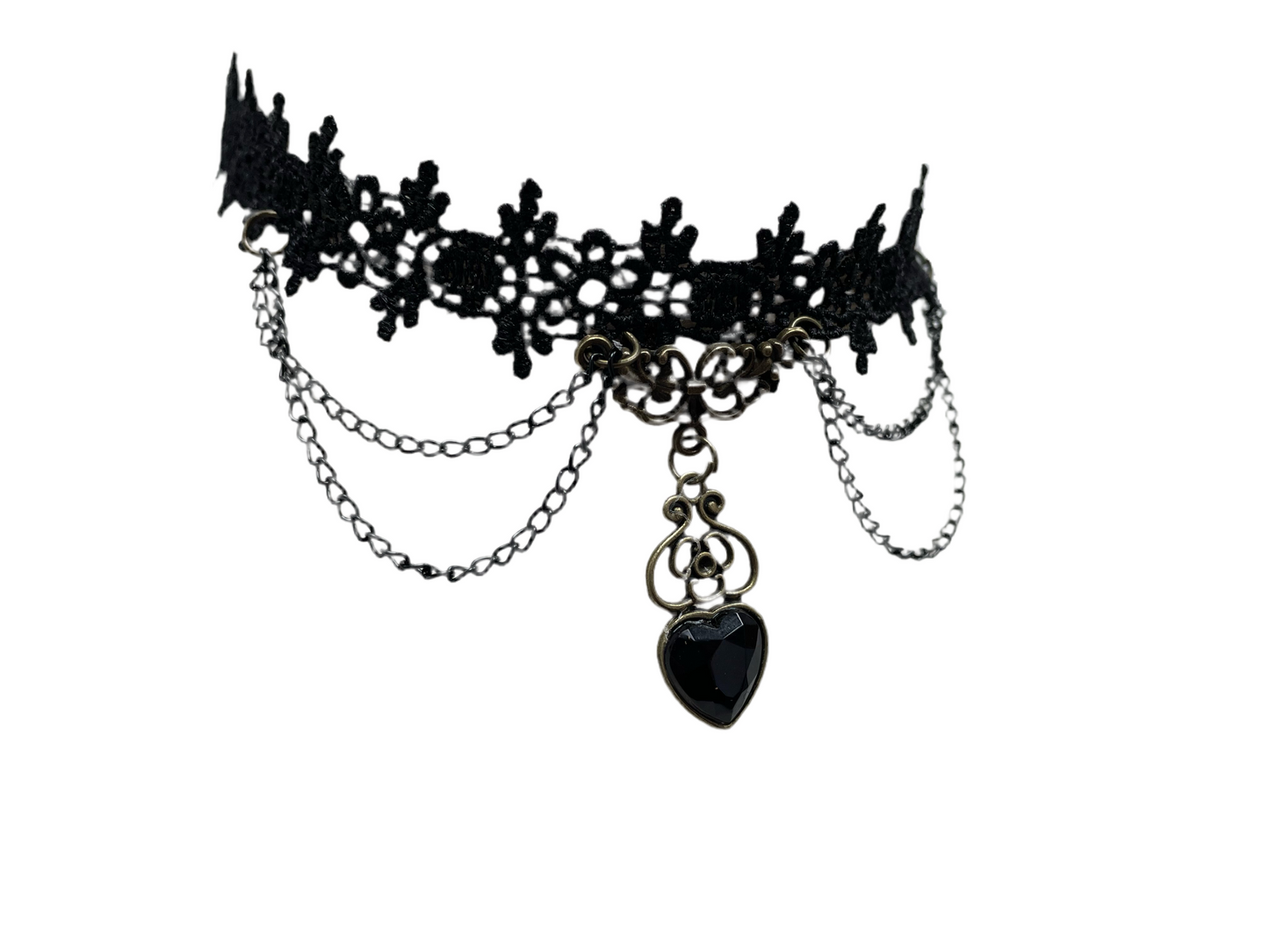 Black Lace Gothic Dainty Heart Pendant Choker Necklace #14