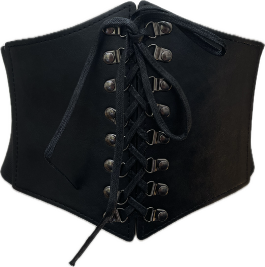 Eyeleted Corset Front PU Leather Underbust Cinch Waspie Belt
- One Size