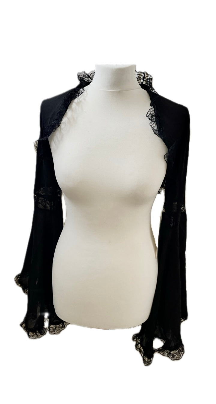 Sheer Black Lace Trim Bolero Shrug Cover Up