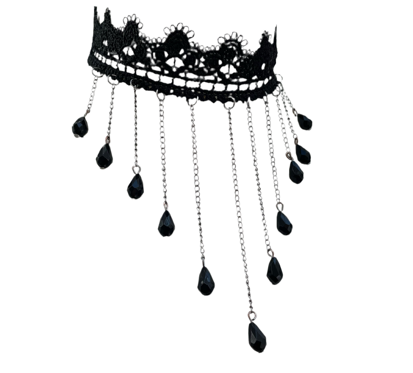 Black Lace Droplet Dangle Choker Necklace #2