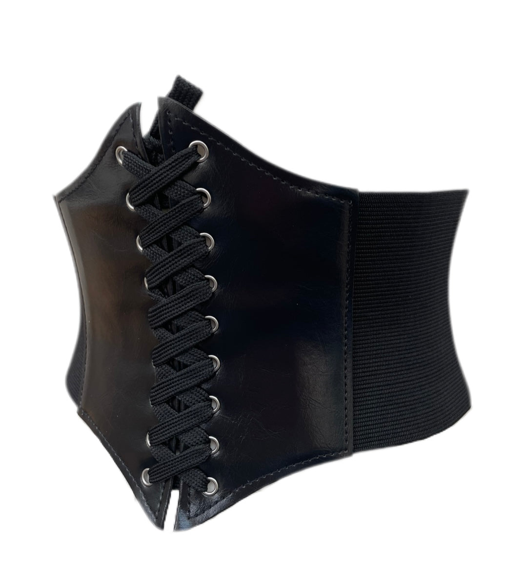 Black PU Leather Corset Front Cinch Belt