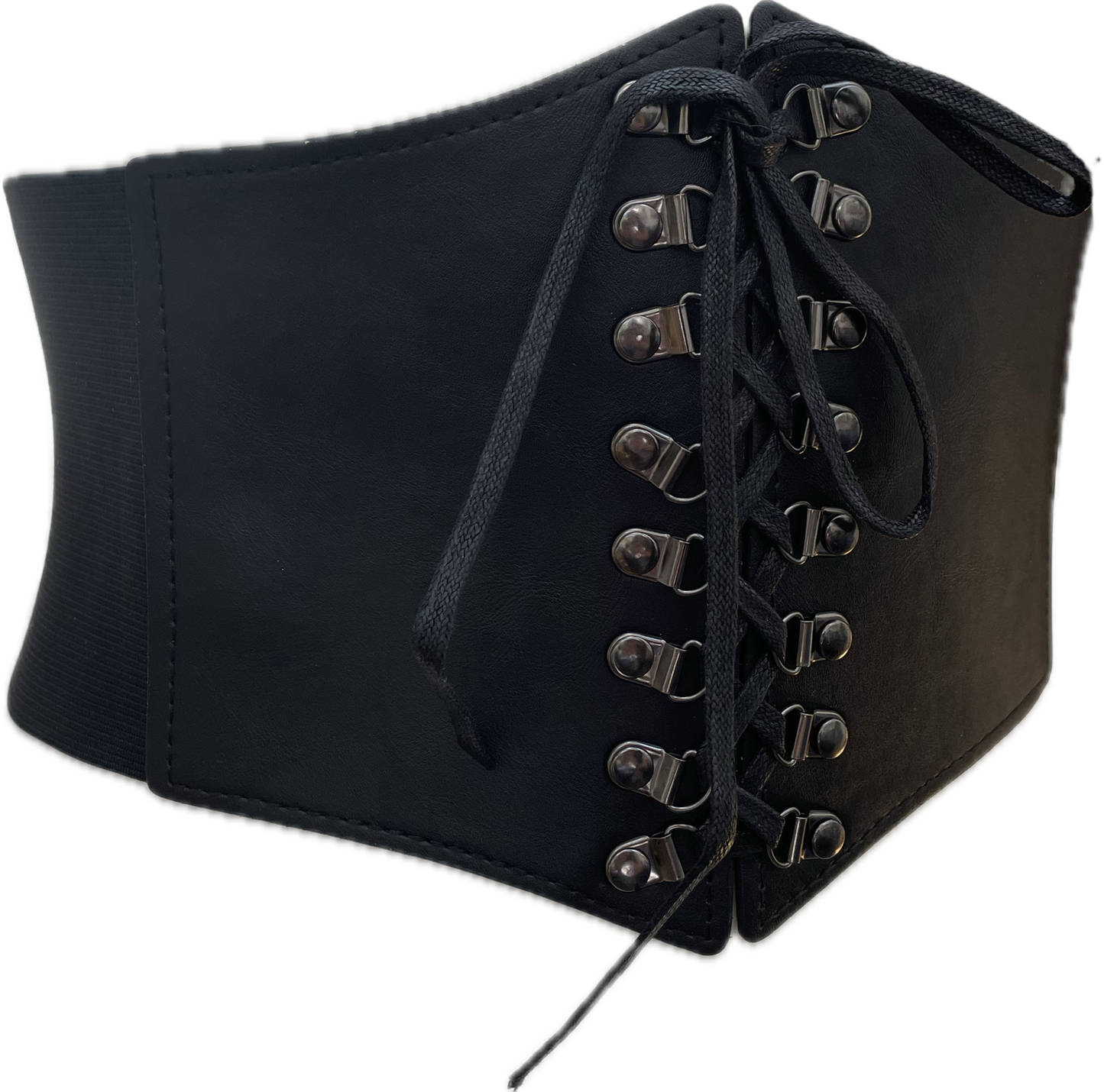 Eyeleted Corset Front PU Leather Underbust Cinch Waspie Belt
- One Size