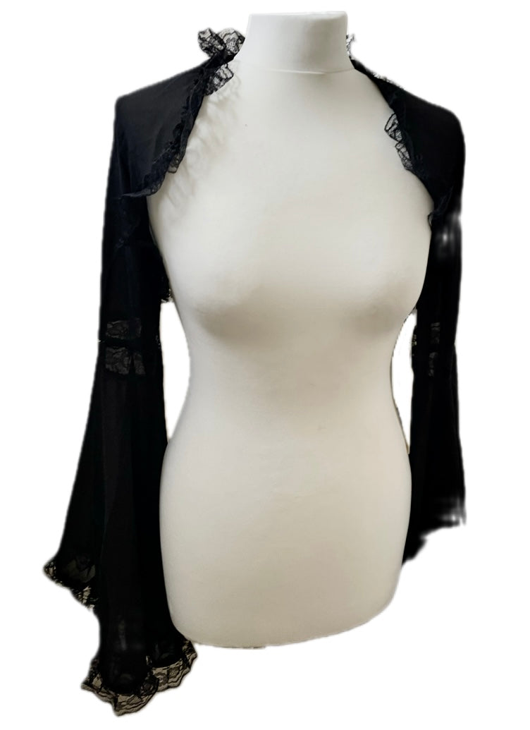 Sheer Black Lace Trim Bolero Shrug Cover Up