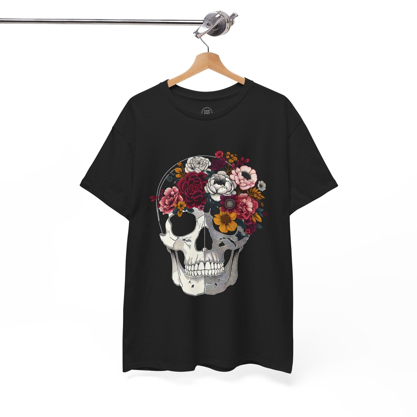 Floral Skull Crew Neck Heavy Cotton Tee