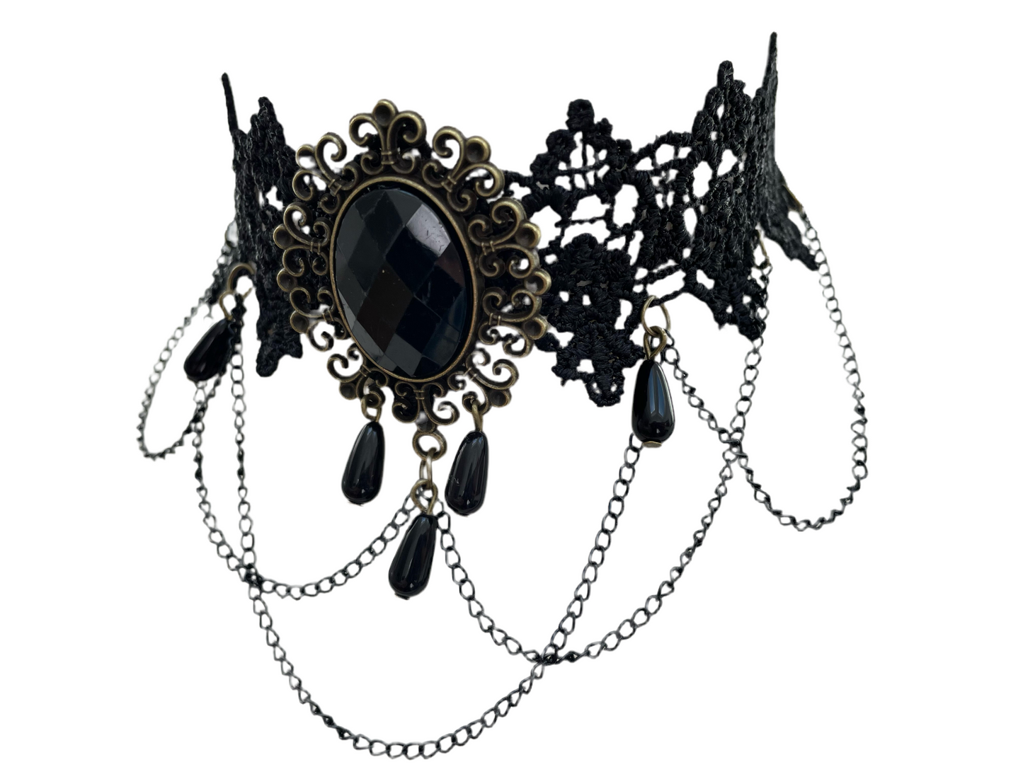 Black Lace Gothic Pendant and Chain Choker Necklace #8