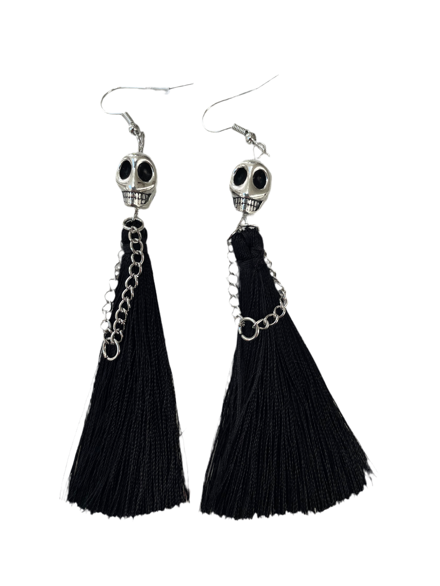 Dancing Skeleton Skull Black Tassell Earrings #20