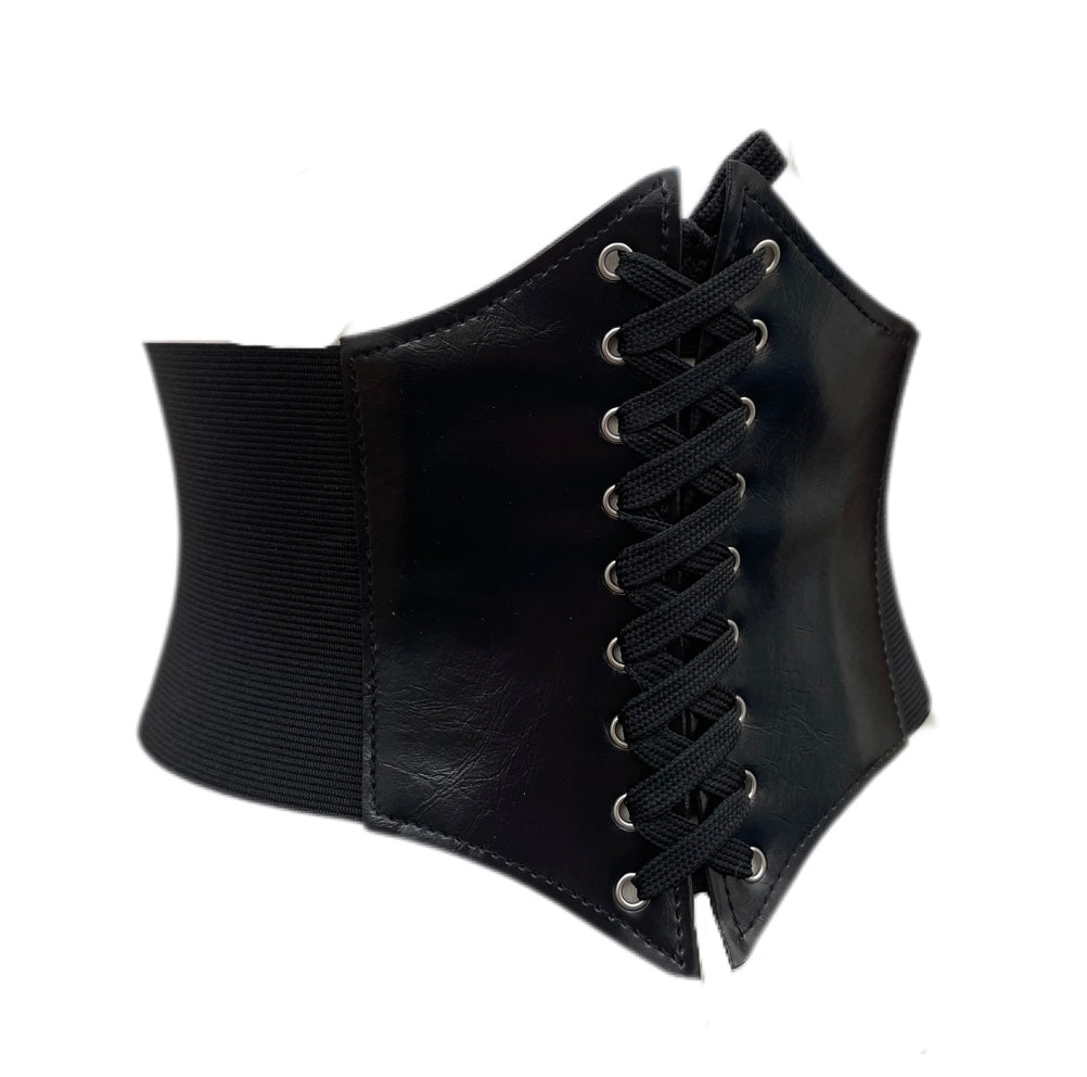 Black PU Leather Corset Front Cinch Belt