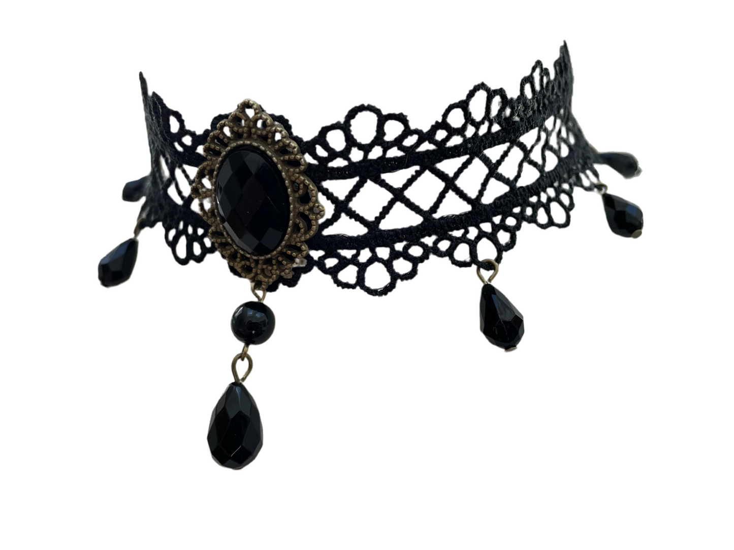 Black Gothic Lace Pendant and Droplet Choker Necklace #5