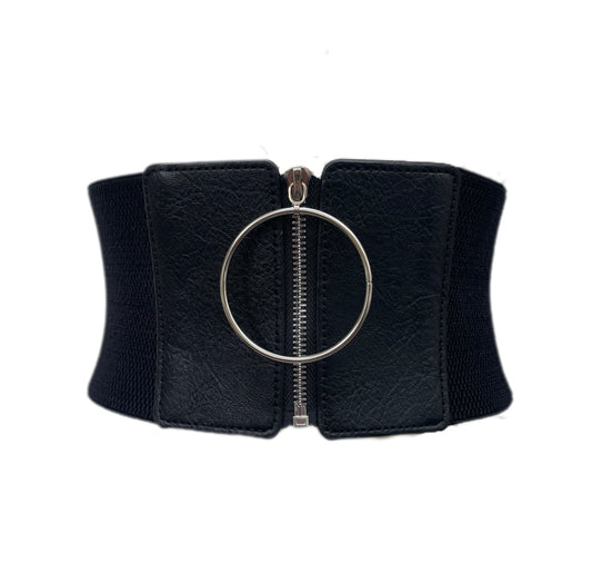 Black PU Leather Circle Waist Cinch Belt - One Size