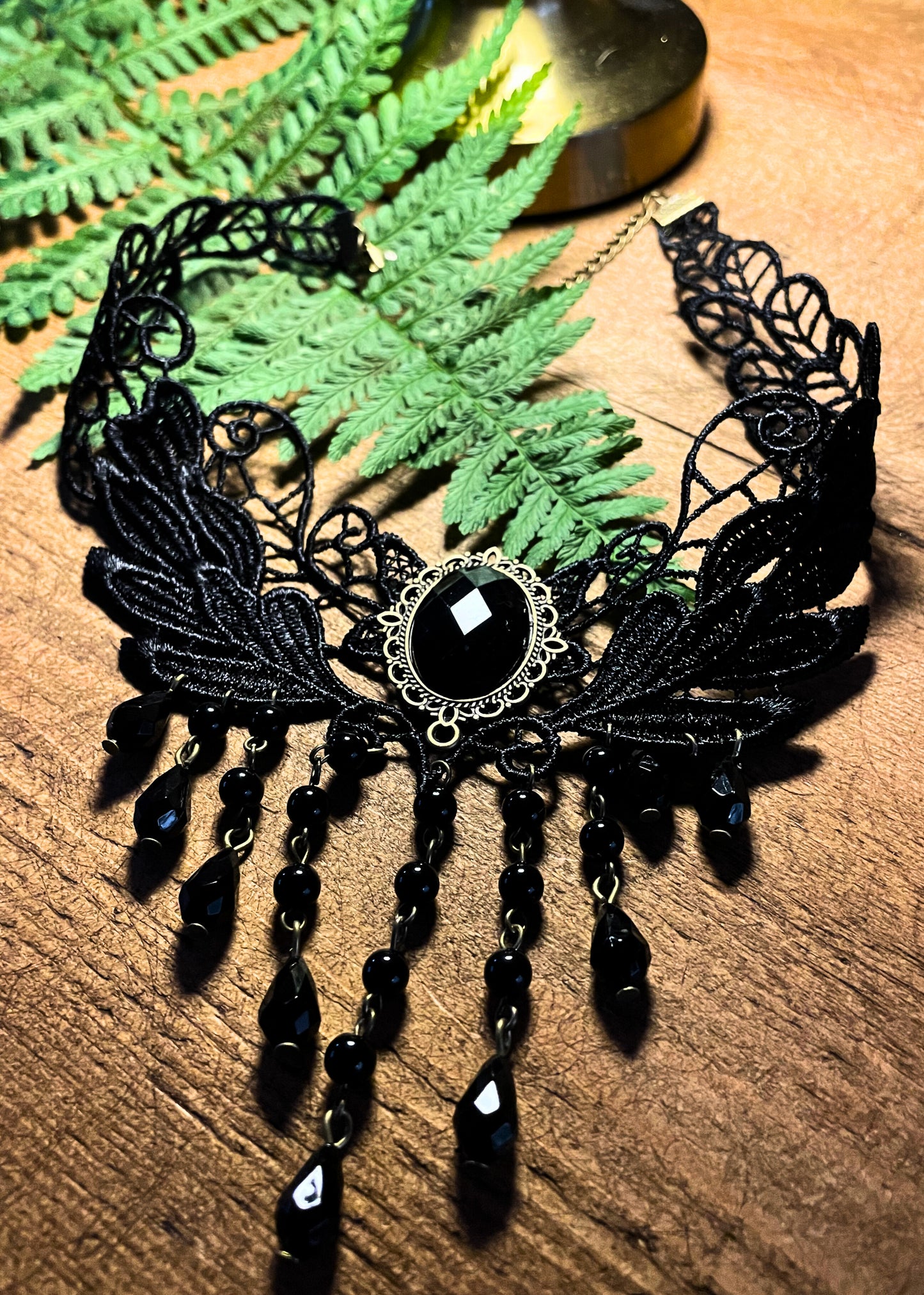 Elaborate Gothic Lace and Droplet Pendant Choker Necklace #15