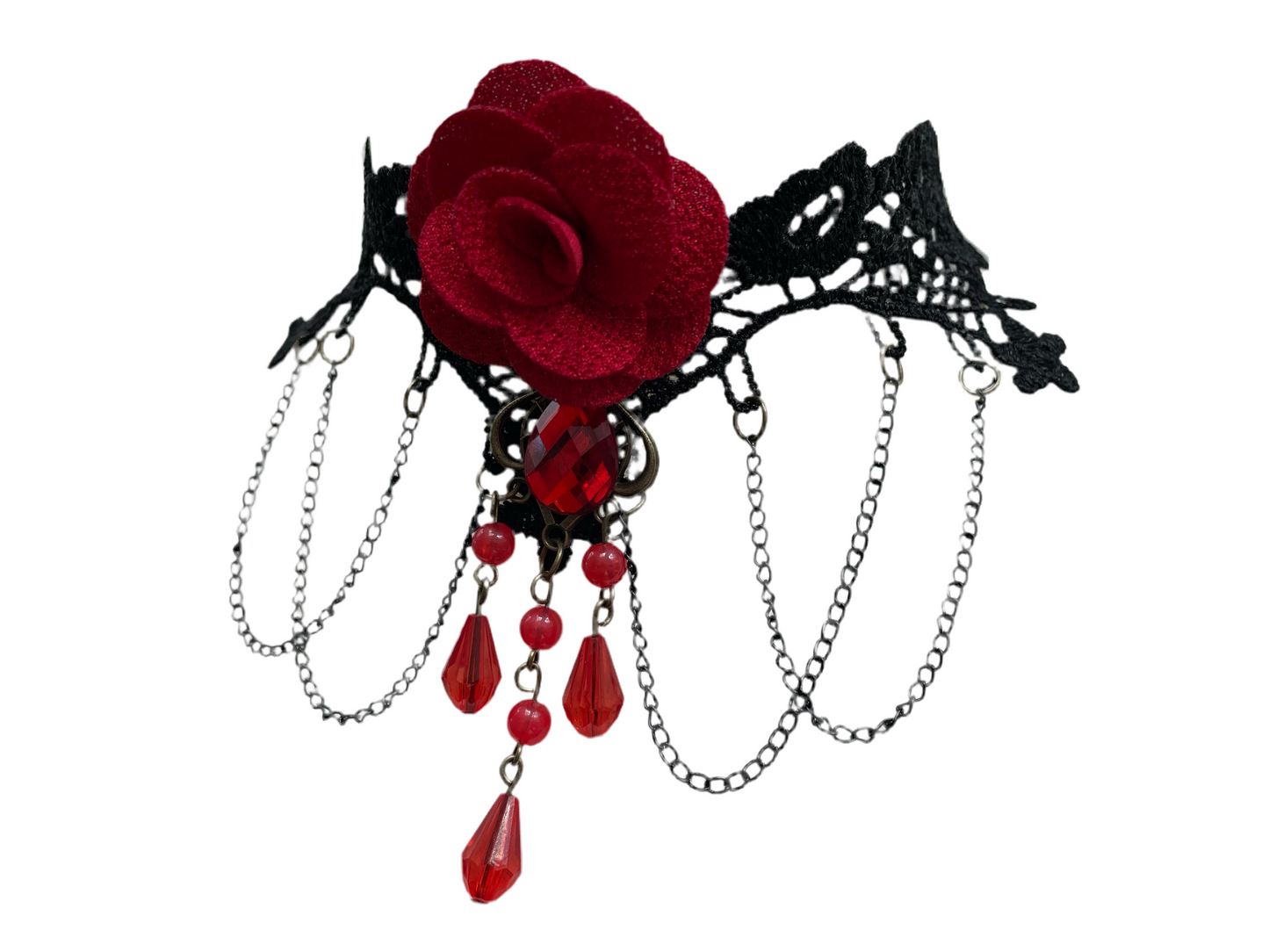 Red and Black Rose Droplet Lace Choker Necklace #11