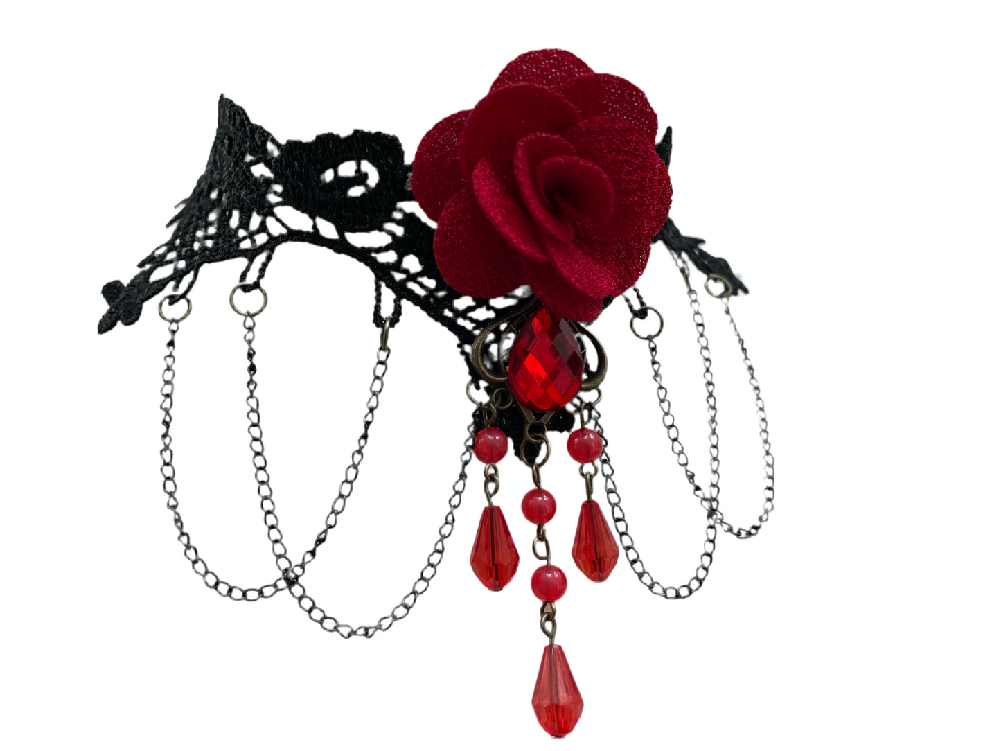 Red and Black Rose Droplet Lace Choker Necklace #11