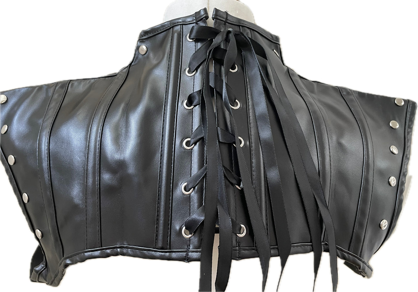 Black PU Leather Buckle Corset Back Bolero Collar Armour