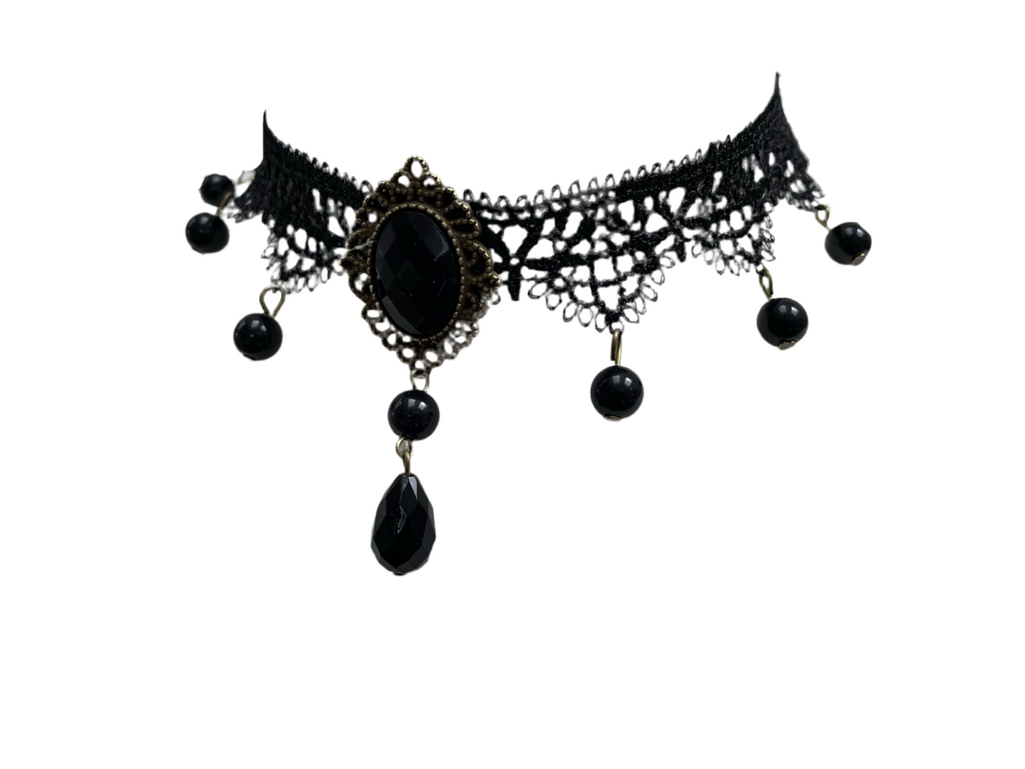 Black Gothic Lace Pendant and Droplet Choker Necklace #16