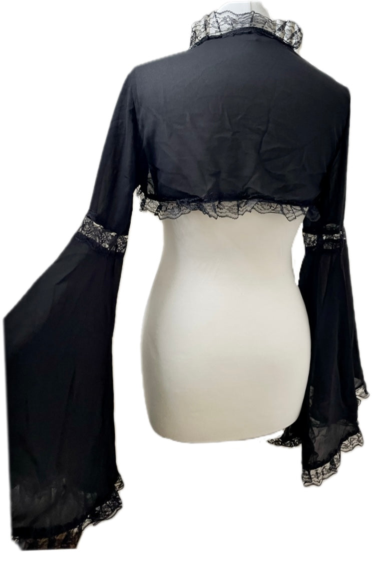 Sheer Black Lace Trim Bolero Shrug Cover Up