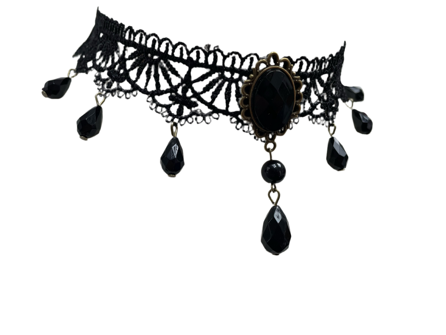 Black Gothic Lace Pendant and Droplet Choker Necklace #12