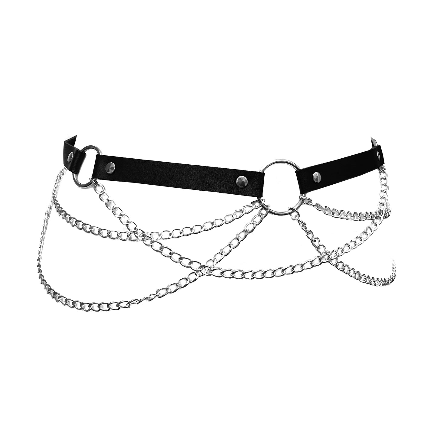 Black PU Leather and Chain Waist Hip Harness Belt dw240