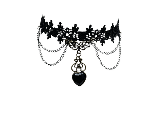 Black Lace Gothic Dainty Heart Pendant Choker Necklace #14