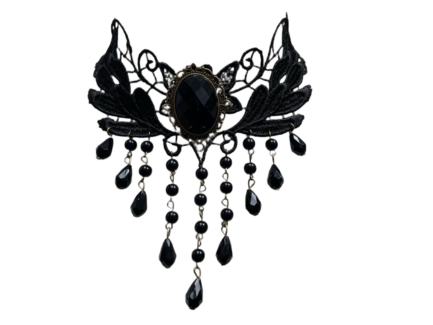 Elaborate Gothic Lace and Droplet Pendant Choker Necklace #15