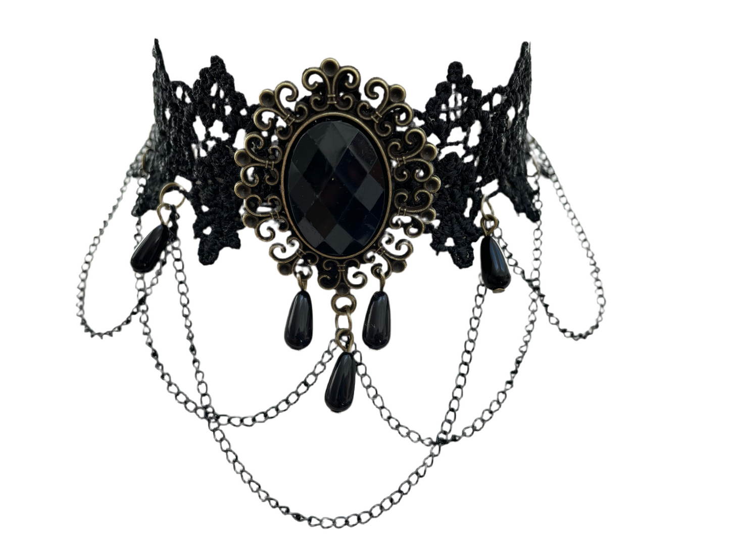 Black Lace Gothic Pendant and Chain Choker Necklace #8