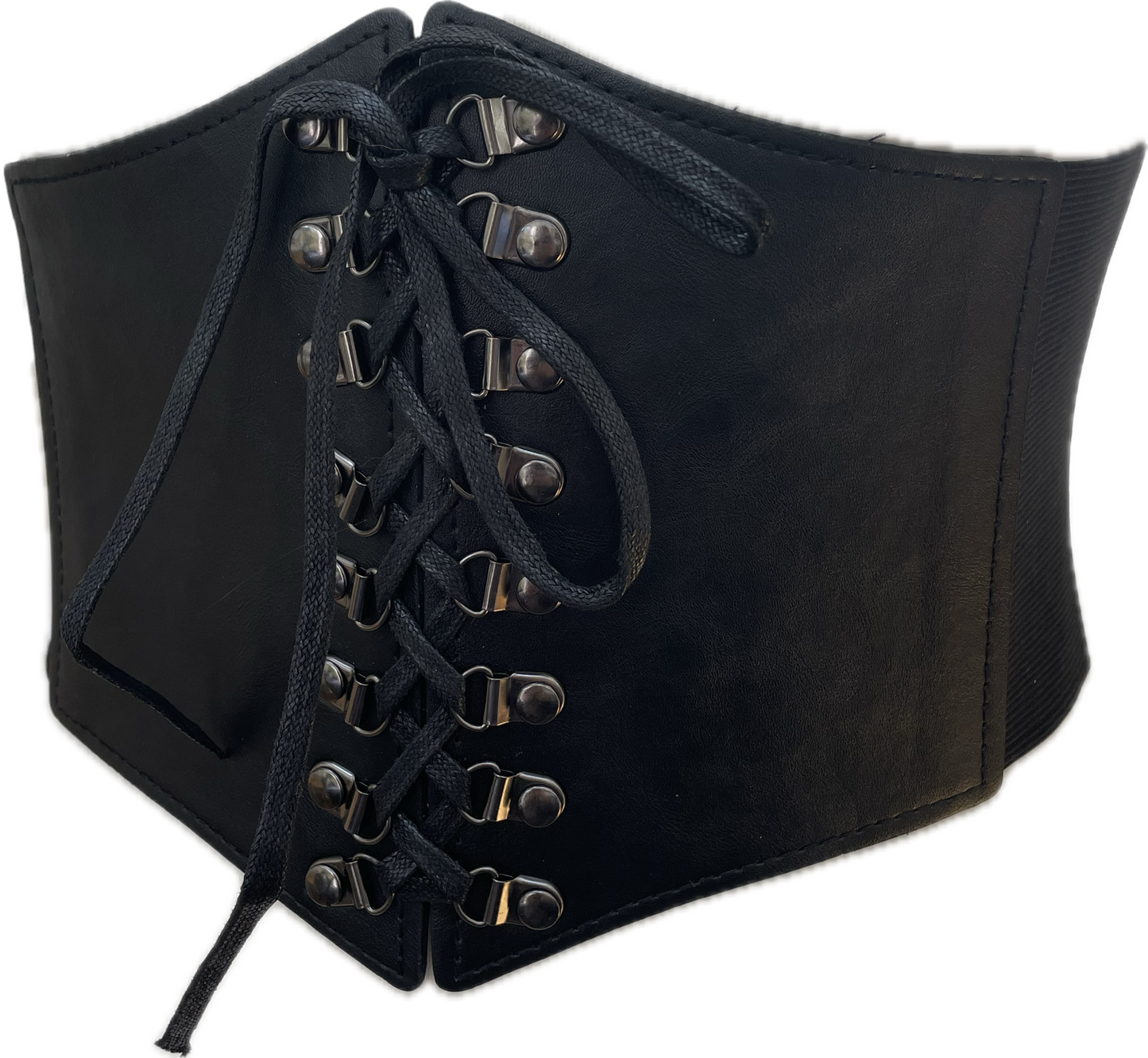 Eyeleted Corset Front PU Leather Underbust Cinch Waspie Belt
- One Size