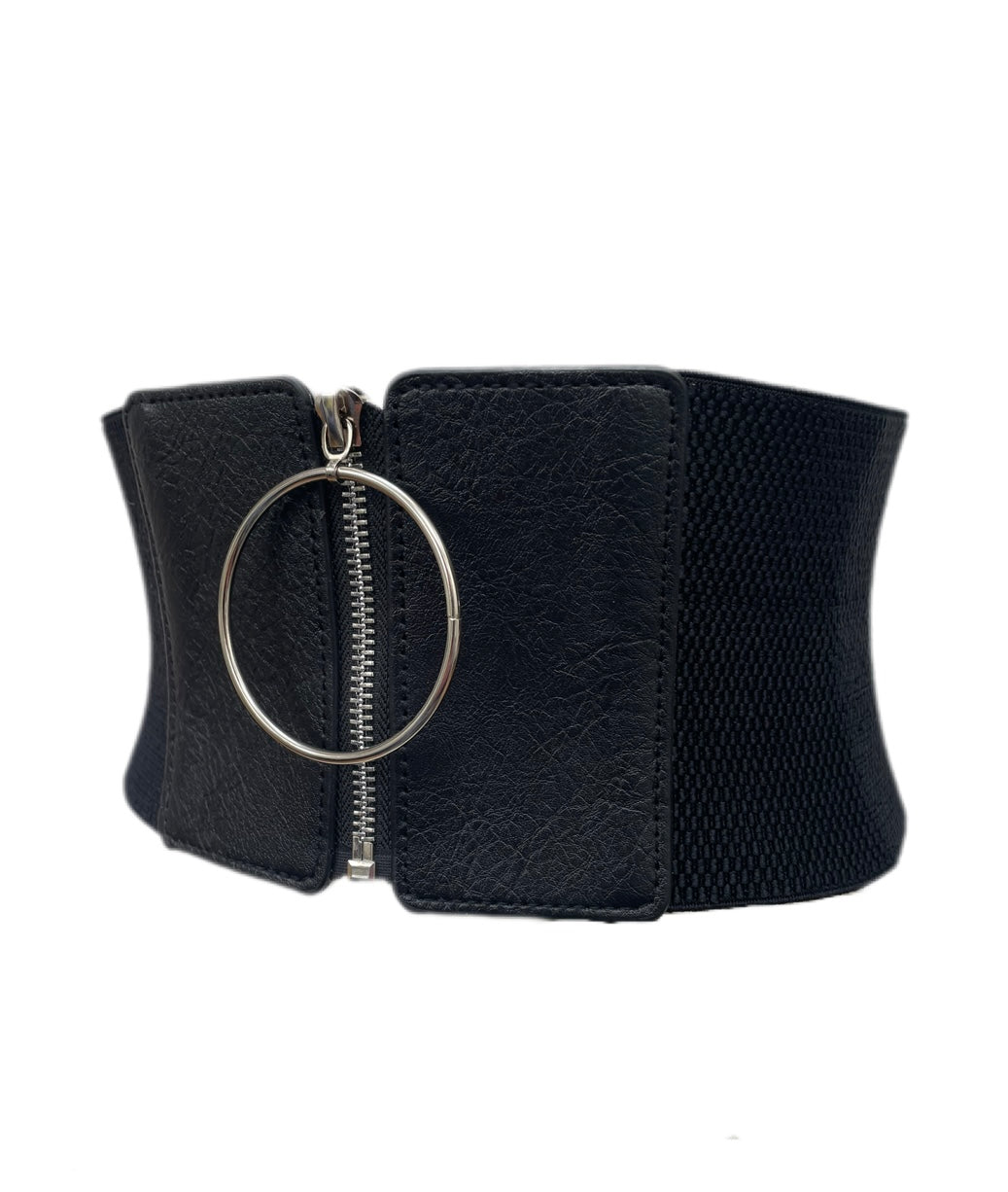 Black PU Leather Circle Waist Cinch Belt - One Size