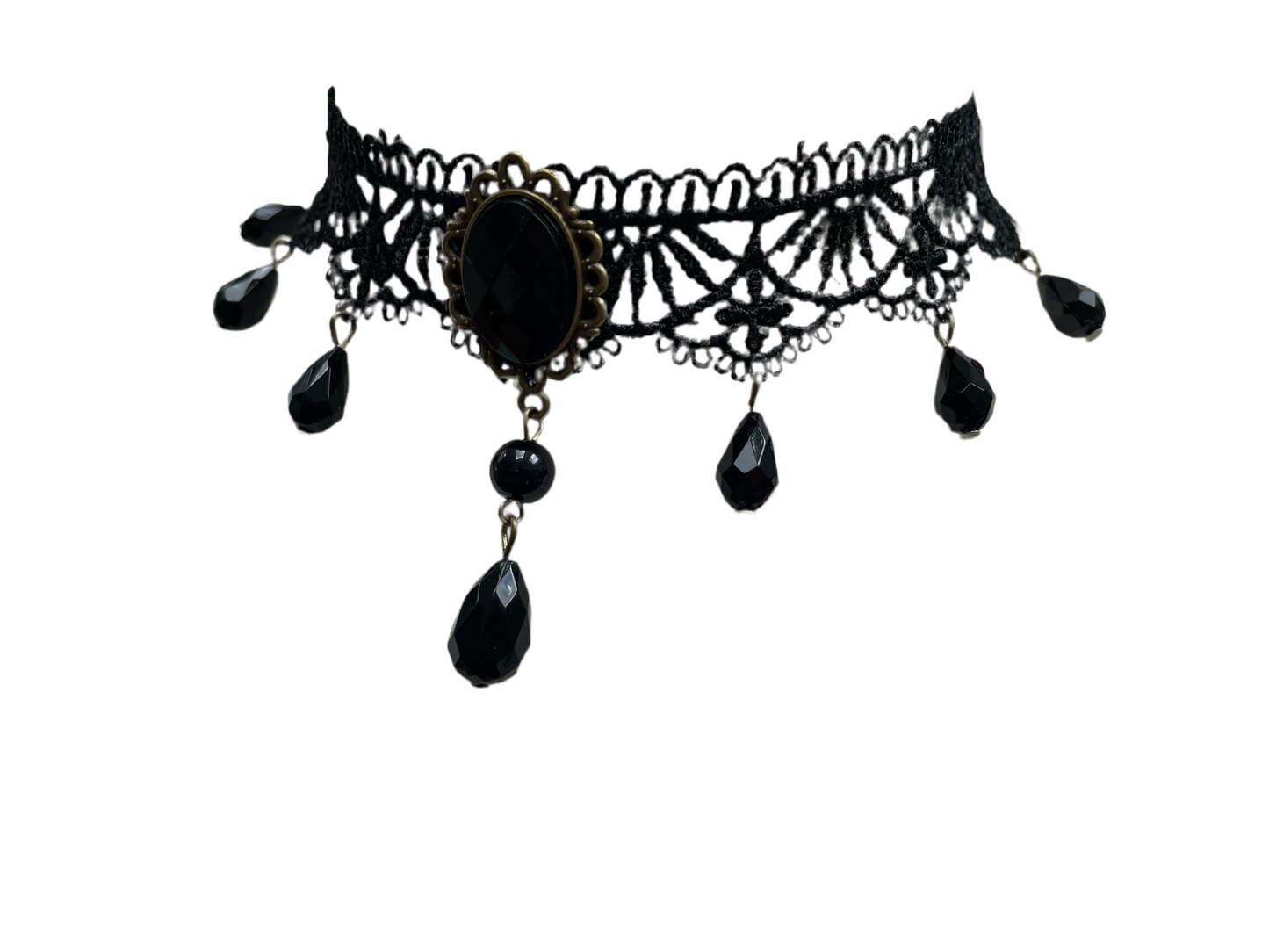 Black Gothic Lace Pendant and Droplet Choker Necklace #12