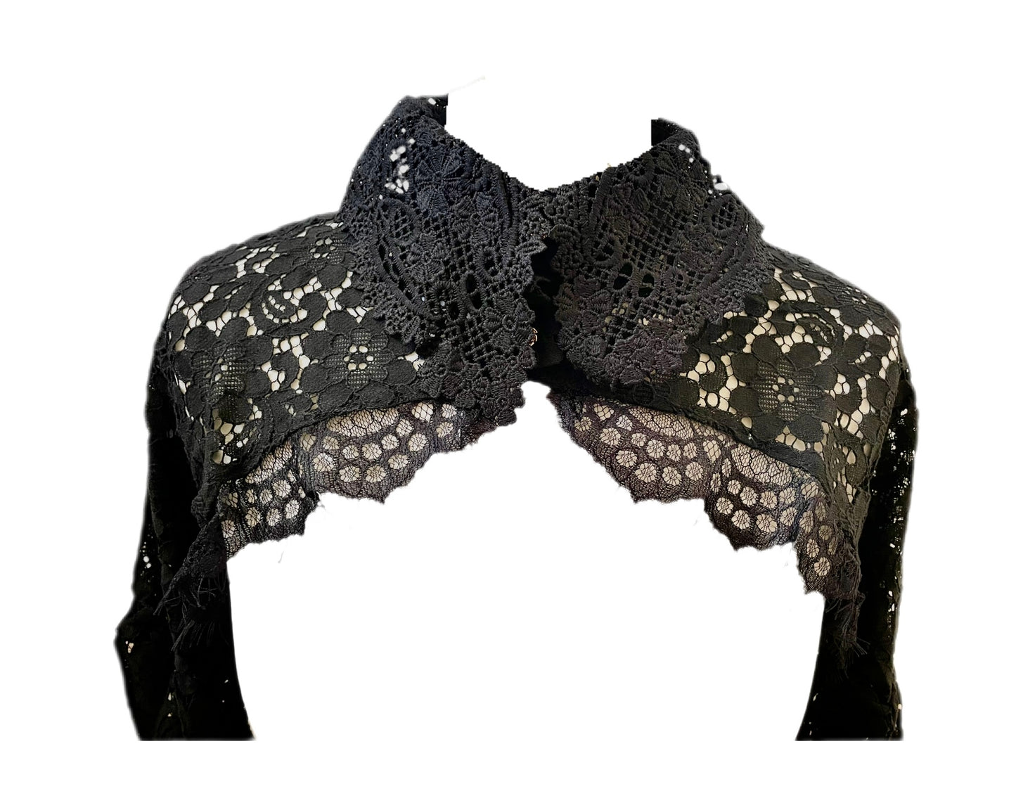 Black Lace Shrug Bolero Cropped Ballon Sleeve Blouse