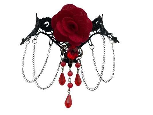 Red and Black Rose Droplet Lace Choker Necklace #11