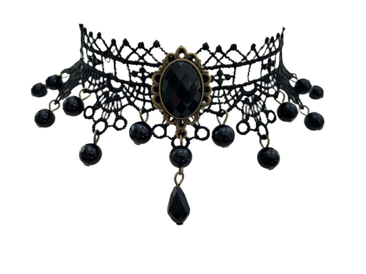 Black Gothic Lace Pendant Choker Necklace #3