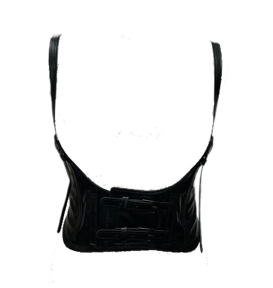 Black PU Leather Underbust Cropped Vest Corset Belt